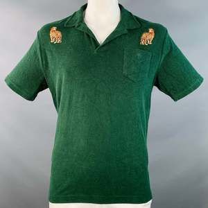 OAS Green Orange Tiger Applique Cotton Terry One Pocket Polo